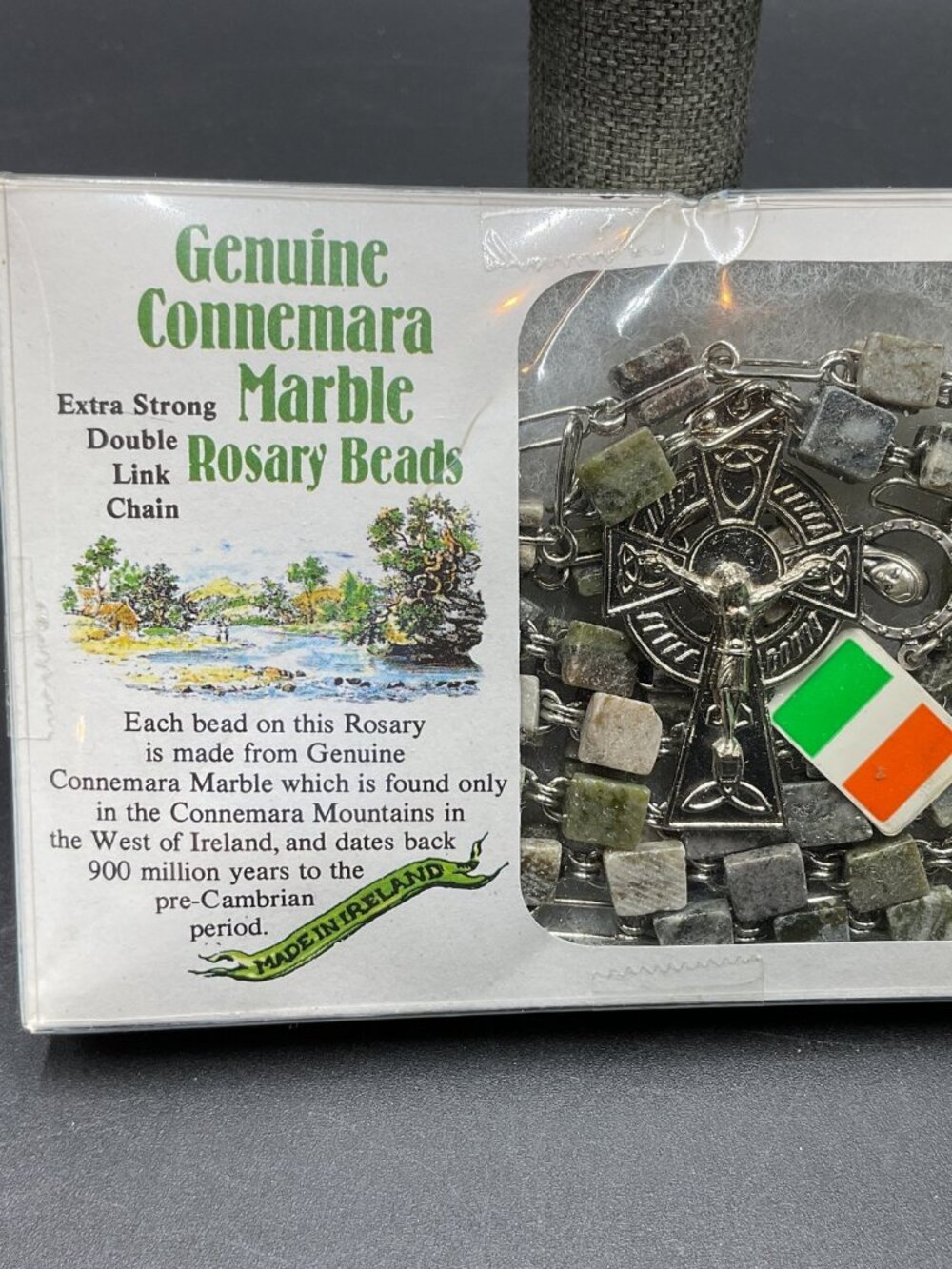 Connemara Marble Square Bead Rosary from Ireland Irish Green Unique New